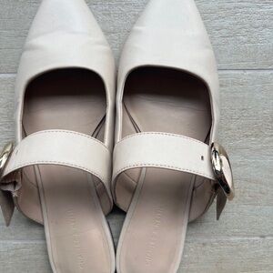 Charles & Keith Elegant Cream Mules with Gold Buckle